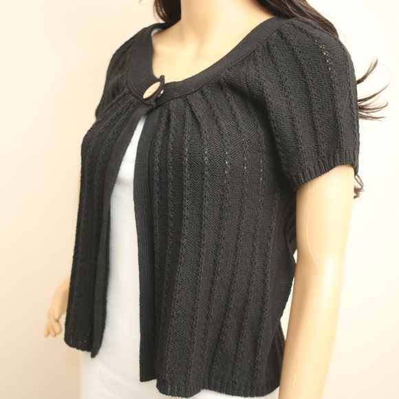 Dressbarn Black Short Sleeve Knit Sweater Cardigan - Picture 3 of 8